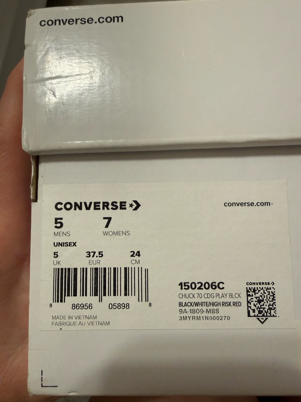Converse PLAY Comme des Garsons White Canvas Sneakers with Red Hearts size 7 - Picture 9 of 16